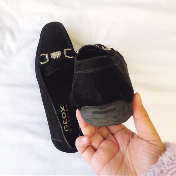 Geox Black Suede Respira Loafers with Metal Detail - Picture 6 of 7